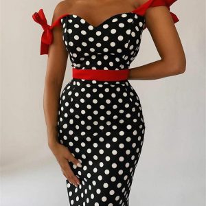 Robe Maxi Élégante Lacets Pois