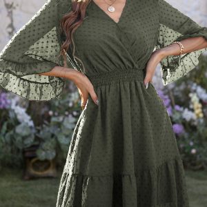 Robe Mi-Longue Mousseline Pois Femme