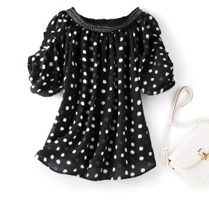 Haut Mousseline Manches Courtes Élégant