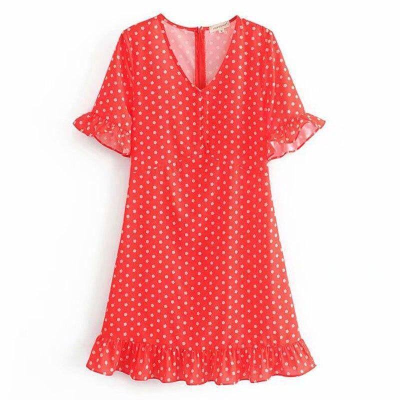 Robe A Pois Courte Ete Rouge – Image 7