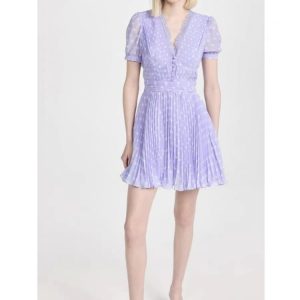 Robe Plissée Mousseline Soie Dentelle Femme