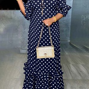 VONDA Robe Longue Élégante Pois Femme Unique