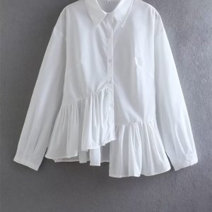 Zevity Chemisier Blanc Femme Chic Mode Pois