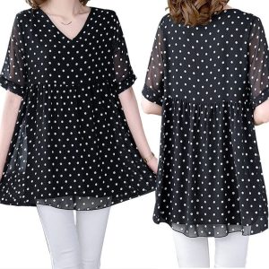 Robe Mousseline Manches Courtes Pois