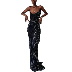 Y2K Robe Longue Imprimée Dos Nu