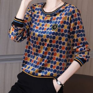 Mn-Pull Décontracté Longues Manches Femme Pois