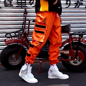 "AR RE" Pantalon Cargo Orange Streetwear - URB1™