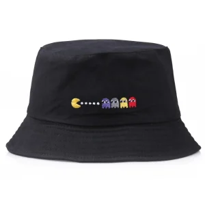 "PAC-MAN" Chapeau Bob Noir Brodé Rétro - URB1™