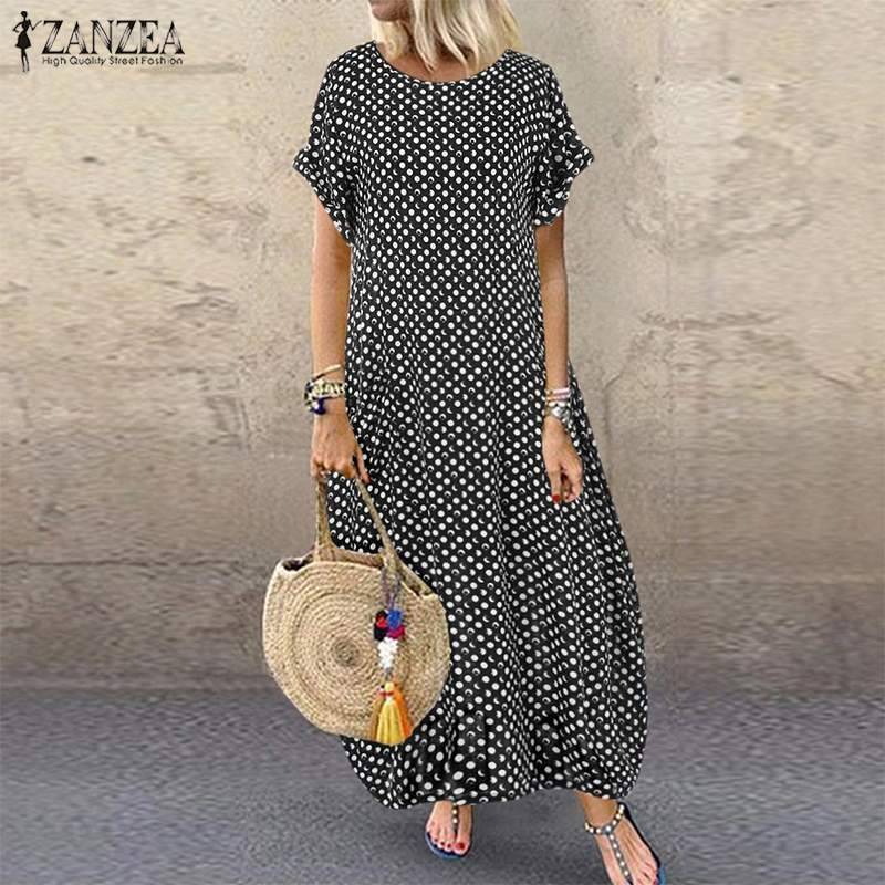 Robe D Ete A Pois Tunique Longue Manches Courtes – Image 2