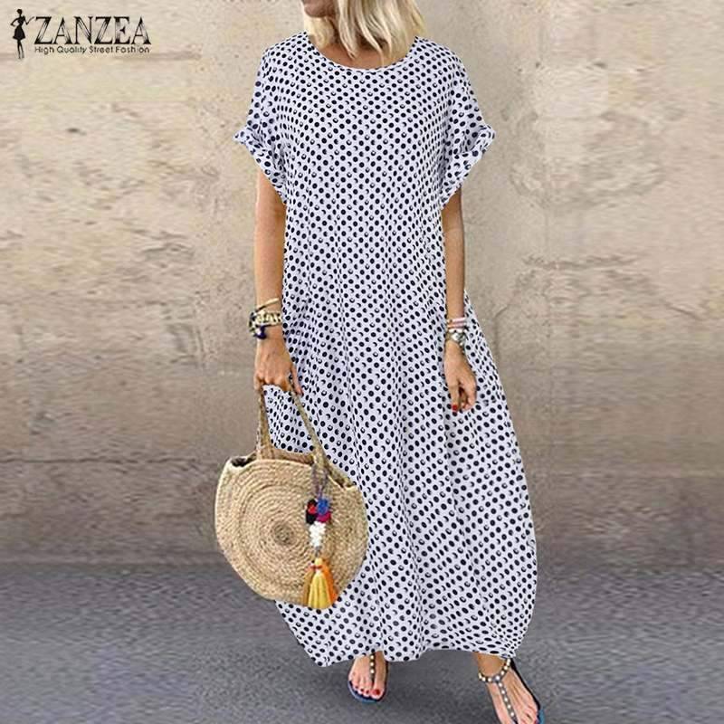 Robe D Ete A Pois Tunique Longue Manches Courtes – Image 3