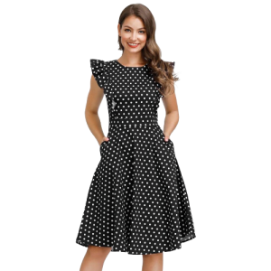 Robe Jersey Noire À Pois Manches Courtes