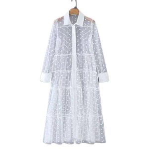 Robe Longue A Pois Chemise Femme