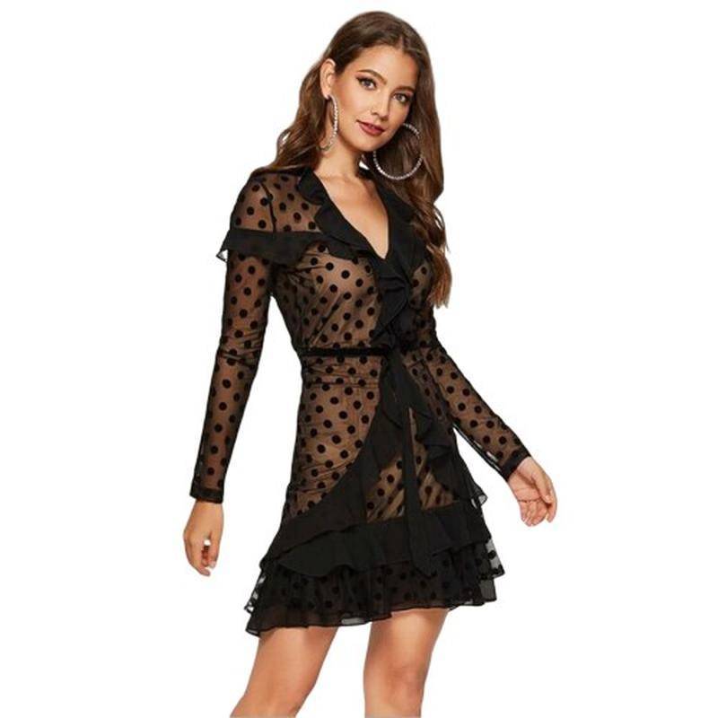 Robe Longue A Pois Bustier Manches Volants