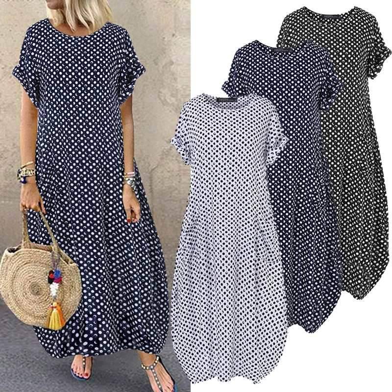 Robe D Ete A Pois Tunique Longue Manches Courtes – Image 4