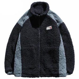 "CONTENTED" Pull Gilet à Zip Fourrure mouton Noir - URB1™