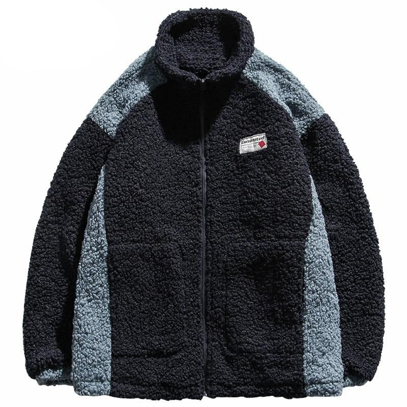 "CONTENTED" Pull Gilet à Zip Fourrure mouton Noir - URB1™