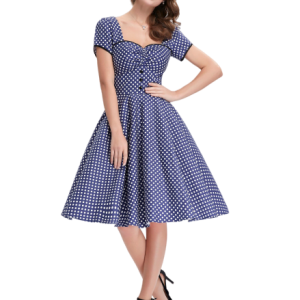 Robe Bustier Bleu À Pois Année 50