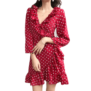 Robe À Pois Courte Volants Franges