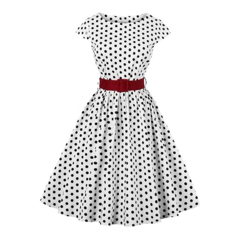 Robe A Pois Ceinture Vintage Femme