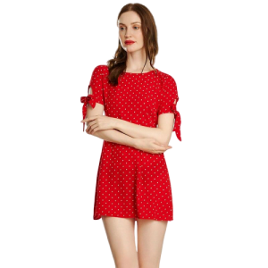 Robe Satin Rouge À Pois Courte Plage Été Galanterie