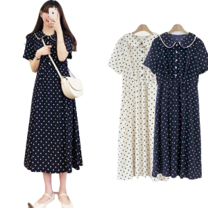 Robe Longue À Pois Année 50 Bleue A Pois Blanc