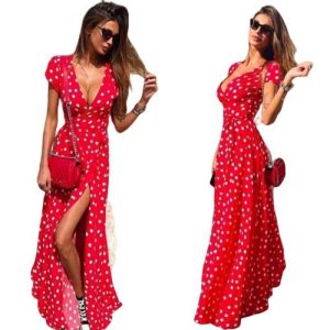 Robe D Ete A Pois Longue Rouge