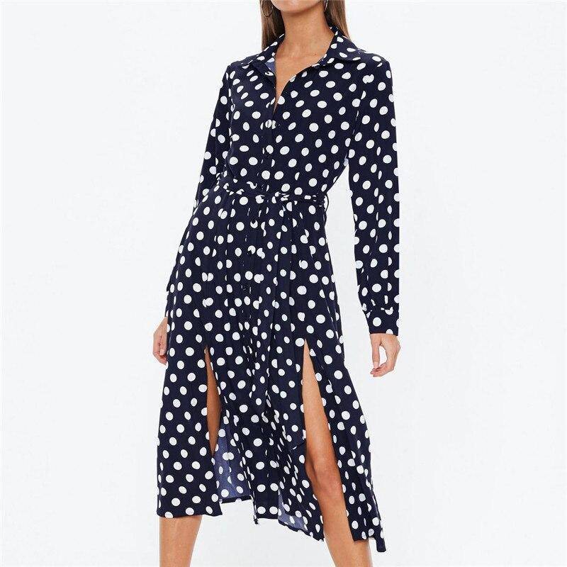 Robe Longue A Pois Chemisier Mousseline De Soie – Image 2