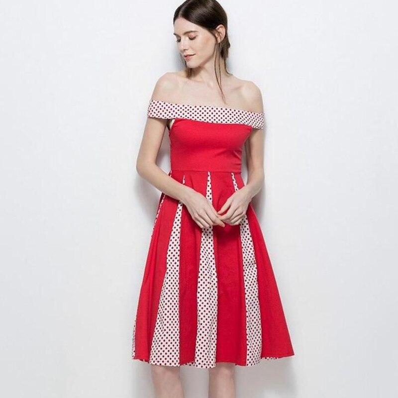 Robe De Soirée Courte Rouge Sans Bretelles À Pois Année 50 – Image 4