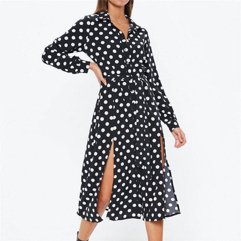Robe Longue A Pois Chemisier Mousseline De Soie – Image 4