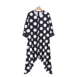 Robe Cocktail Poncho Noire À Pois Année 50