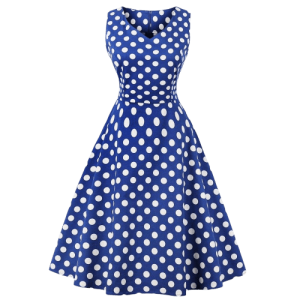 Robe À Pois Courte Ruban Bleu Blanc