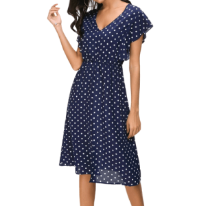 Robe Col V Été À Pois Courte