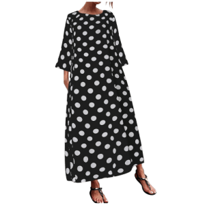 Robe Longue À Pois Coupe Droite Pimpante