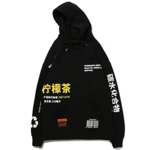 "BLACK TEA" Sweat-shirt Hoodie à Capuche Noir - URB1™