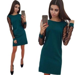 Robe Longue A Pois Droite Manche