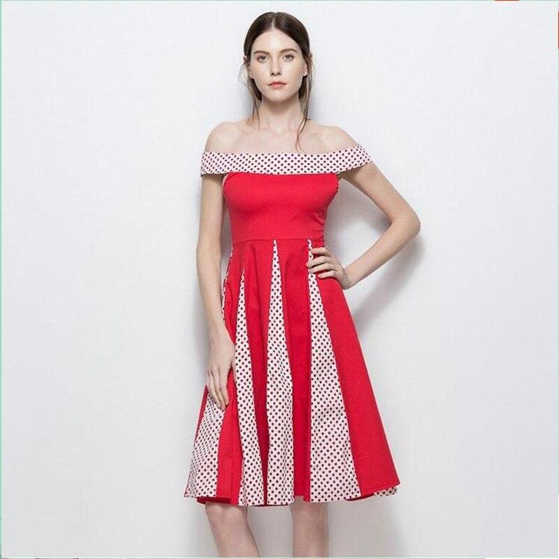 Robe De Soirée Courte Rouge Sans Bretelles À Pois Année 50 – Image 2