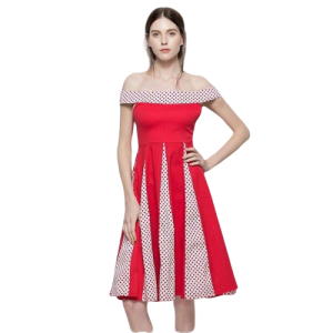 Robe De Soirée Courte Rouge Sans Bretelles À Pois Année 50