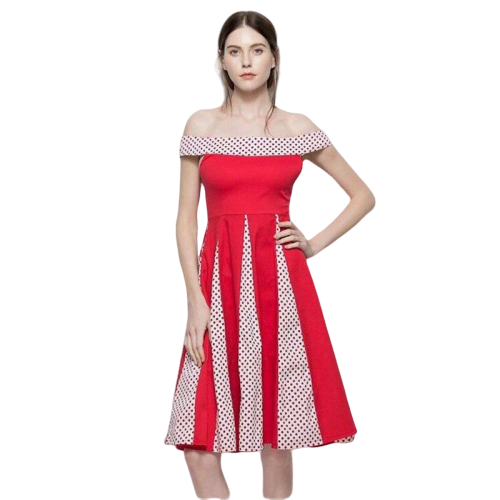 Robe De Soirée Courte Rouge Sans Bretelles À Pois Année 50