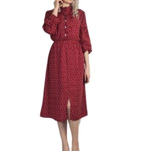 Robe Manche Longue A Pois Bustier Fanaisie Femme Col Montant