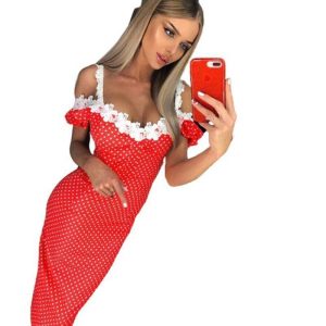 Robe Dentelle A Pois Epaule Denudee