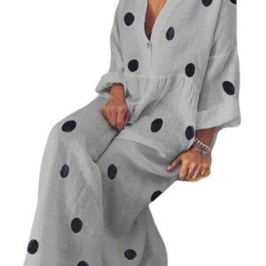 Robe Longue A Pois Chemise Lin Grande Taille