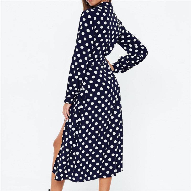 Robe Longue A Pois Chemisier Mousseline De Soie – Image 3