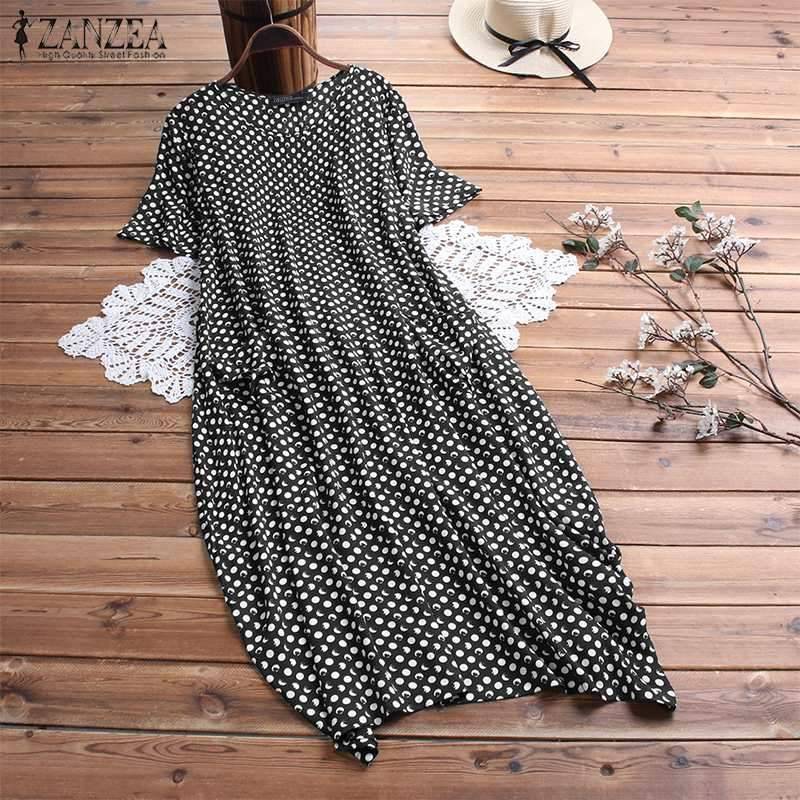 Robe D Ete A Pois Tunique Longue Manches Courtes – Image 5