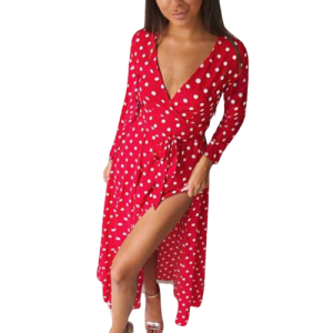 Robe Longue À Pois Sexy Automne Manche Longue