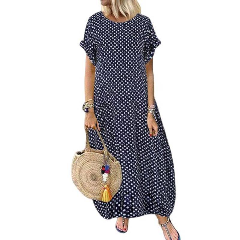 Robe D Ete A Pois Tunique Longue Manches Courtes