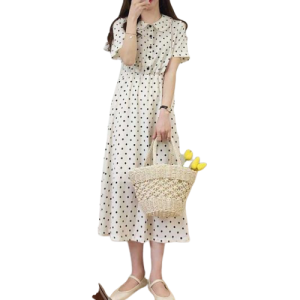 Robe Longue À Pois Blanche Boutonnée