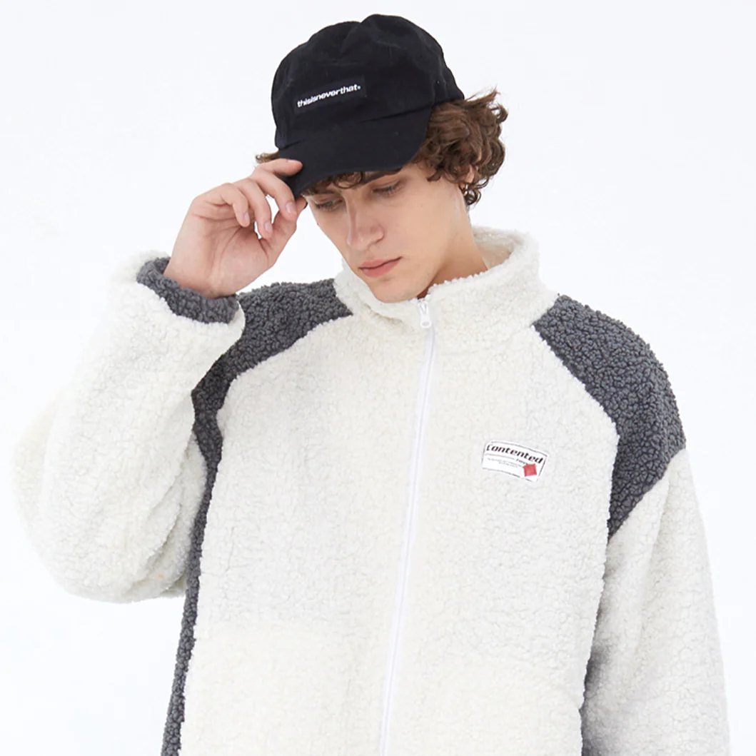 "CONTENTED" Pull Gilet à Zip Fourrure mouton Noir - URB1™ – Image 9