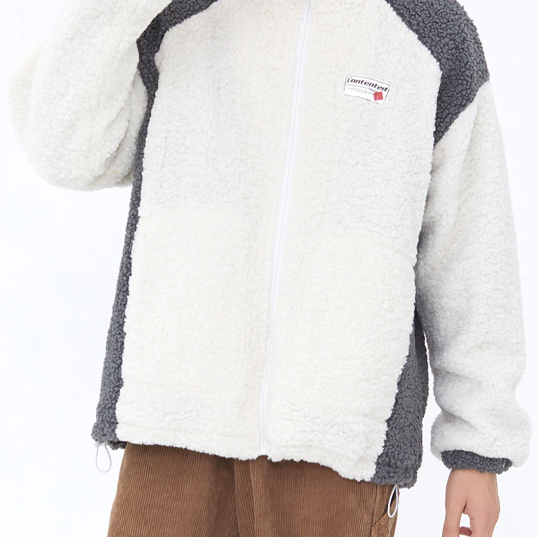 "CONTENTED" Pull Gilet à Zip Fourrure mouton Noir - URB1™ – Image 8