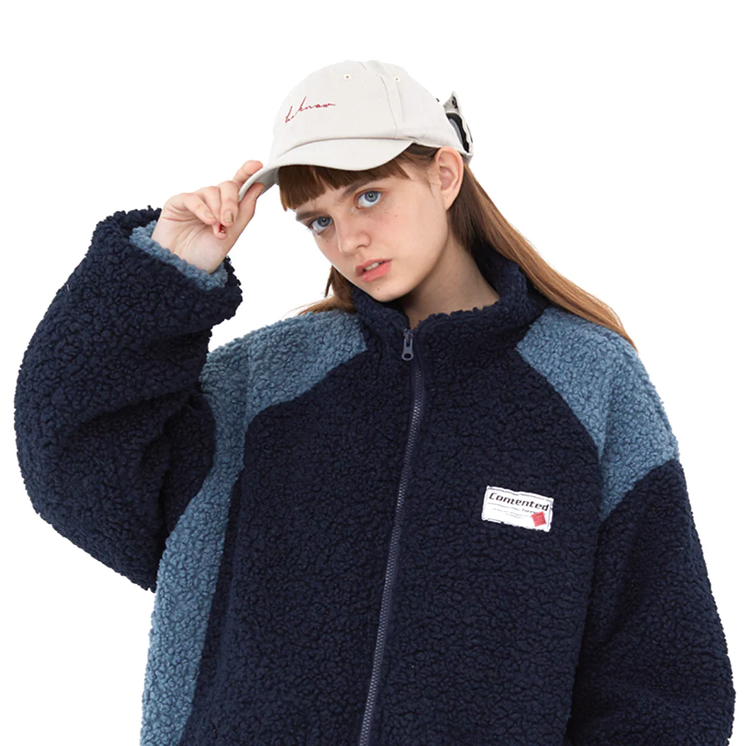 "CONTENTED" Pull Gilet à Zip Fourrure mouton Noir - URB1™ – Image 3