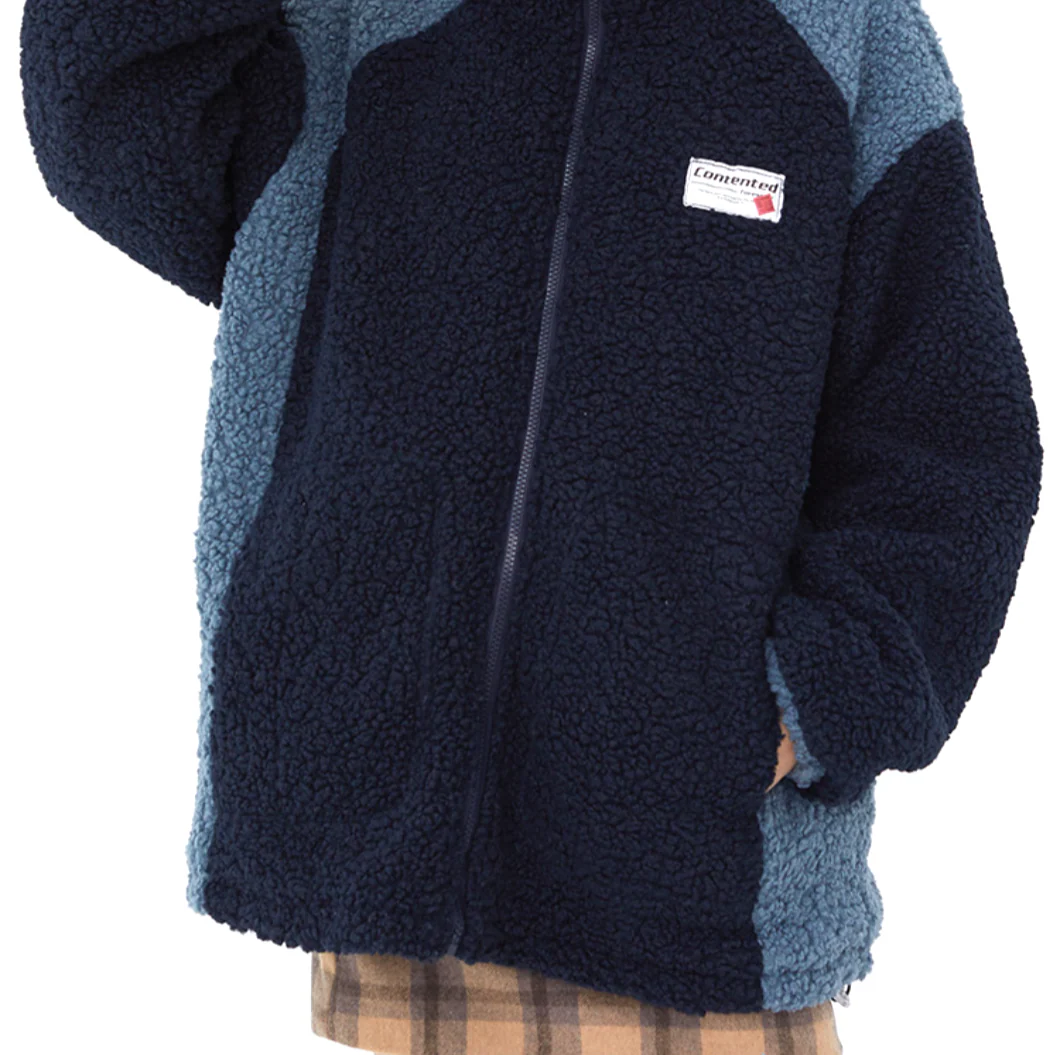 "CONTENTED" Pull Gilet à Zip Fourrure mouton Noir - URB1™ – Image 2